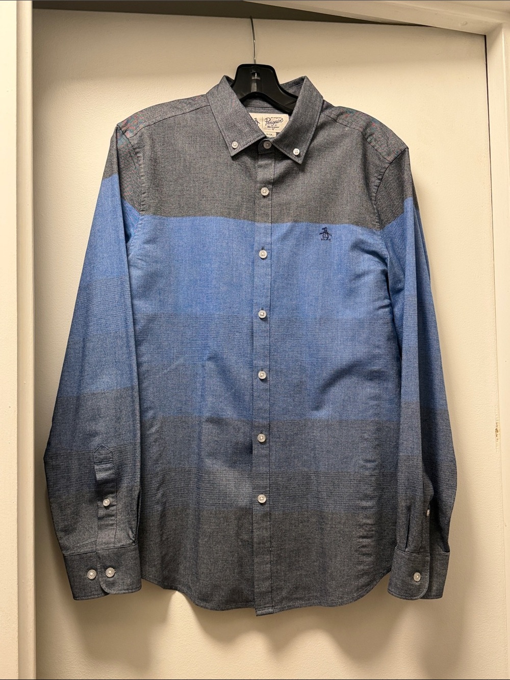 Original Penguin Heritage Slim Fit Colorblock Chambray Button Down Shirt - small